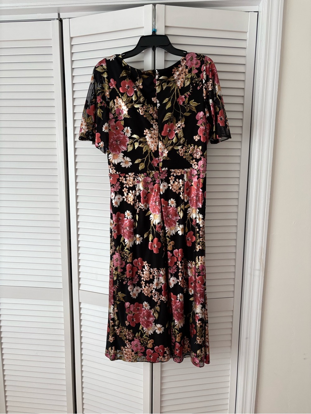Adrianna Papell Floral Midi Dress in Black and Pink SIZE 12